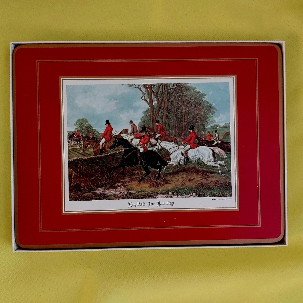 Set Pimpernel four traditional place mats Hunting Red Frederick Dickson Co Ltd.